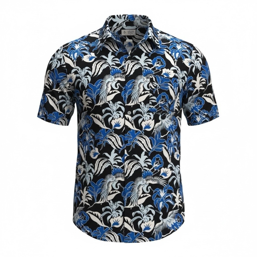 Original Penguin Shirt Men's M Floral Crane Hawaiian Preppy Lightweight Stylish